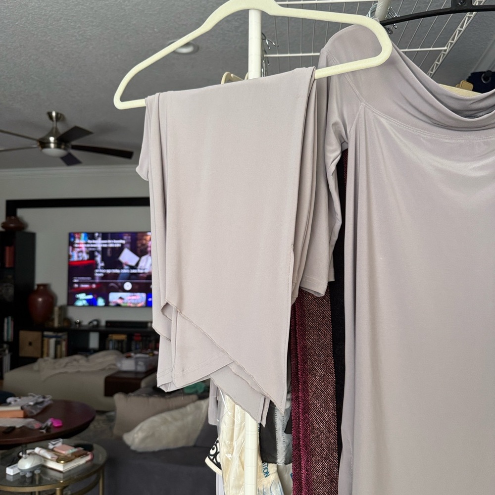 Size 6 Sympli Taupe pants - straight wider leg with angled bottom - like New